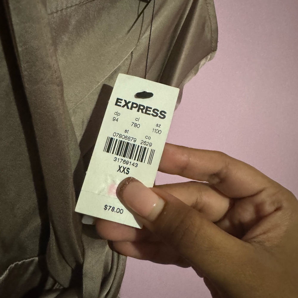*NWT* EXPRESS Light Brown - Satin Silk Tied Knot Flare Dress Size : XXS - Picture 5 of 5